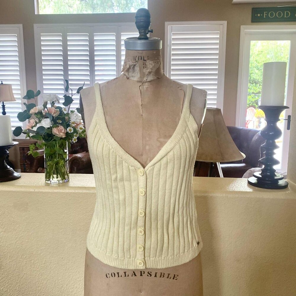 Hollister Knit Ribbed Tank Top Yellow Button Closure Size L